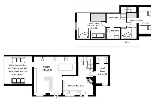 a floor plan of a small house with at Eclectic Barn - Pergola & Dog-Friendly Garden in Calne