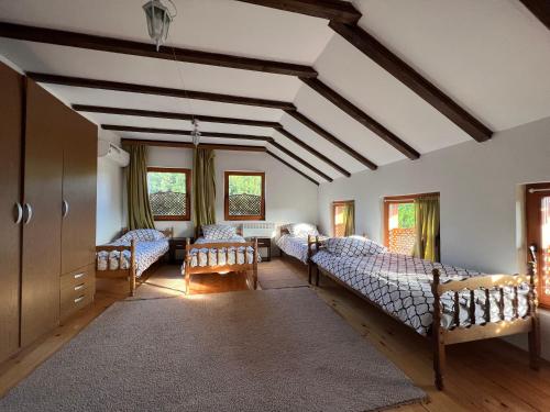 塞拉耶佛的住宿－Villa White Dove Sarajevo，一间带两张床和一张沙发的客厅