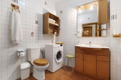 La salle de bains est pourvue de toilettes, d'un lavabo et d'un lave-linge. dans l'établissement Casita Las Lagunetas, à Las Lagunetas