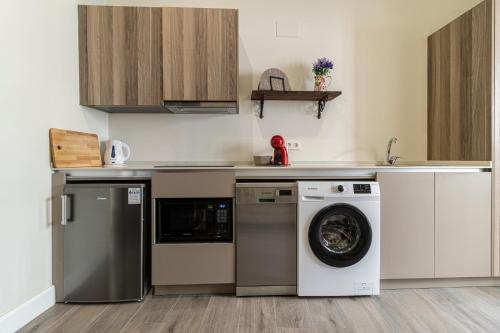 a kitchen with a washing machine and a dishwasher at Casa Palacio Rufina & Jardines in Jerez de la Frontera