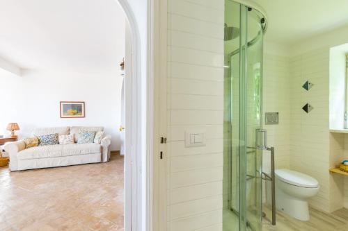 e bagno con servizi igienici e doccia in vetro. di Villa delle Ninfee by Napoliapartments ad Anacapri