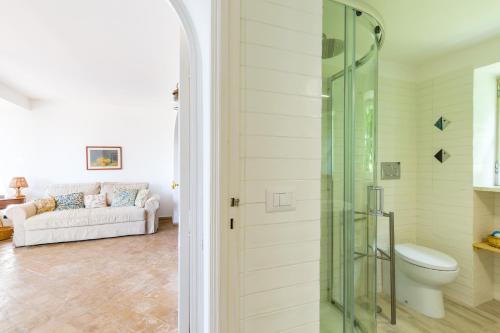 アナカプリにあるVilla delle Ninfee by Napoliapartmentsのトイレとガラスのシャワー付きのバスルーム