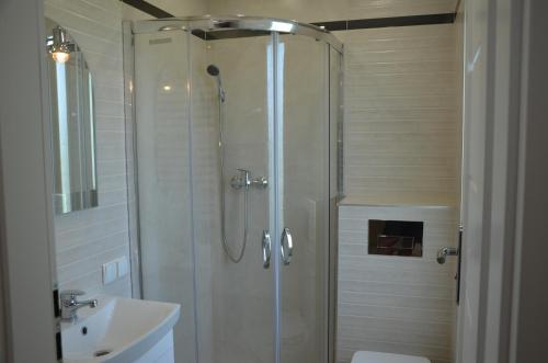 La salle de bains est pourvue d'une douche, de toilettes et d'un lavabo. dans l'établissement Magurka, à Rycerka Górna
