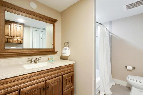 bagno con lavandino, servizi igienici e specchio di Change of Place Garden Level a Savannah