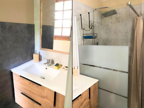 a bathroom with a sink and a shower at Prés de Luchon, Maison Moderne 