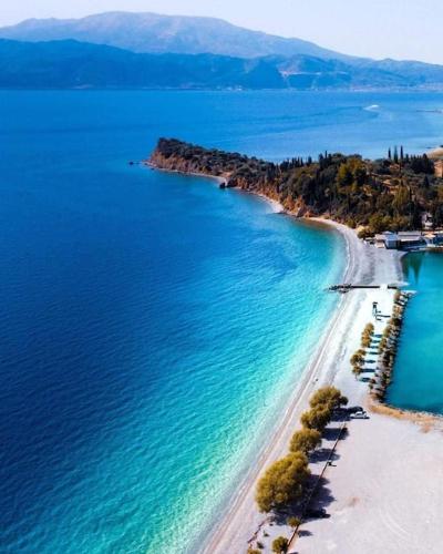 an aerial view of a beach in the water at Elia House 2 near Nafpaktos in Lóngos
