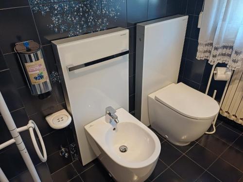 a small bathroom with a toilet and a sink at Il Geranio B&B in Rovereto