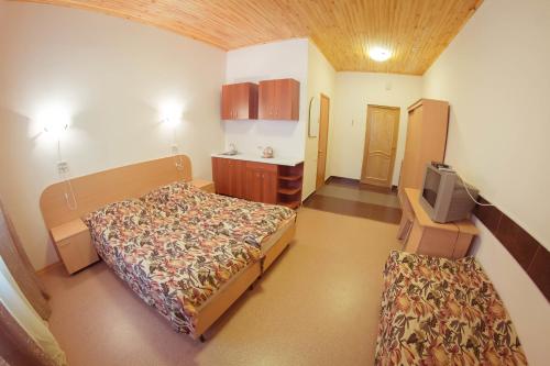 アブザコヴォにあるHotel Smileのベッドルーム(ベッド1台、テレビ付)