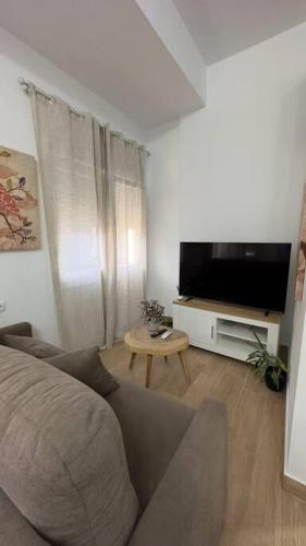 ein Wohnzimmer mit einem Sofa und einem TV in der Unterkunft RockSide Residences Suites La Línea N7 in La Línea de la Concepción