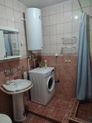 bagno con lavatrice e lavandino di Apartman Emilija a Bačka Palanka