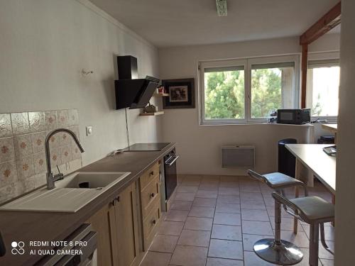 eine Küche mit einer Spüle und einer Arbeitsplatte in der Unterkunft BEE COOL 75 m2 Le Verdon in Le Verdon-sur-Mer