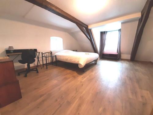 a bedroom with a bed and a desk in a room at Coeur de Ville à partager in Montbéliard