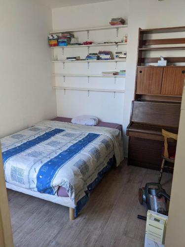 - une chambre avec un lit à côté d'un piano dans l'établissement Appartement ancien, à Paris