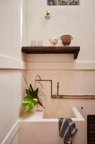 a bathroom with a sink and a plant on a shelf at DADA JAJA by DW in San Juan