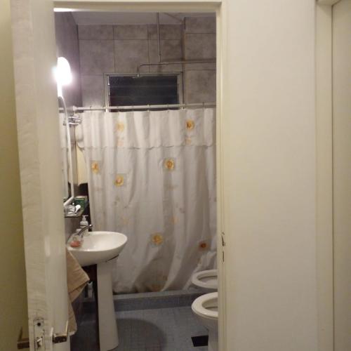a bathroom with a shower and a sink and a toilet at Departamento en Tigre centro in Tigre