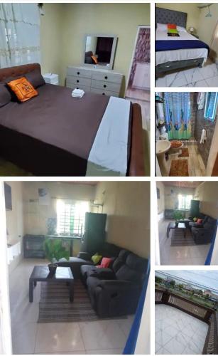 a collage of pictures of a bedroom and a bed at Bobby Vacation Home in Portmore