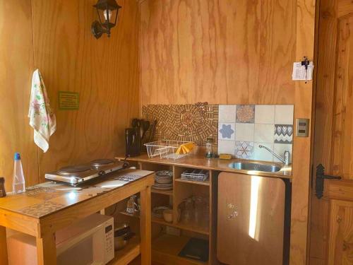 een keuken met een wastafel en een aanrecht bij Depto. interior 1 ambiente acceso independiente in San Pedro de la Paz