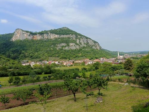 a view of a mountain with a town and trees at Boutique apartment Alla Dolce Vita in Vicenza