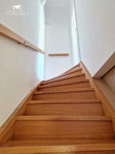 a staircase in a house with wooden floors at Apartment DREN near terme Topolšica in Topolšica