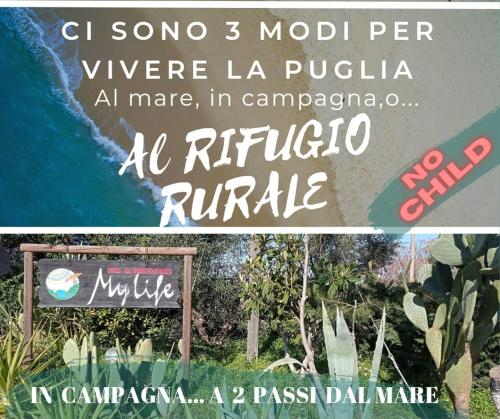 a collage of two photos of a sign in a garden at MyLife B&B Country House in Castellaneta Marina 