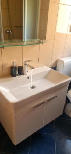 a bathroom with a white sink and a mirror at Gimy Villa&App 2 Porec in Nova Vas