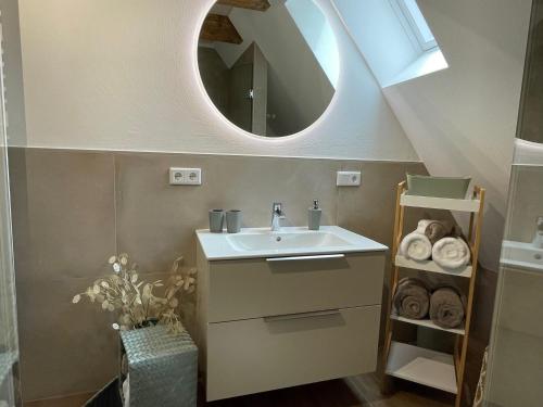 y baño con lavabo y espejo. en Annas Nest, en Sommerach