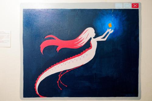 a painting of a woman playing with a ball at 自由自在OSU 402(KUMO) in Nagoya