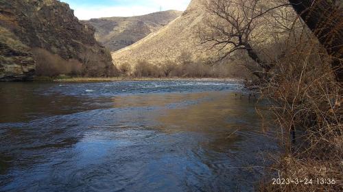 a view of a river with mountains in the background at Guesthouse Aleksastan in Aspindza
