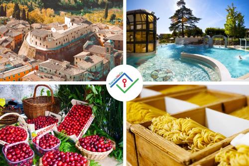 a collage of pictures of a resort and a pool at Il Petruccaio by TuscanyWeGo in Orceto