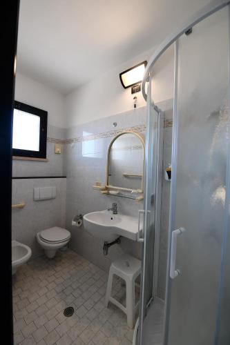 リミニにあるHotel Criniera D'oroのバスルーム(洗面台、トイレ、シャワー付)