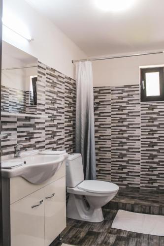 a bathroom with a toilet and a sink at Spinning la Divici in Divici