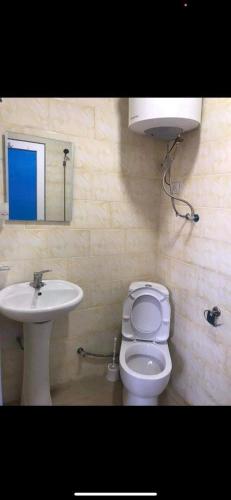 a bathroom with a white toilet and a sink at Ureki გურიის ქუჩა 47ბ in Ureki