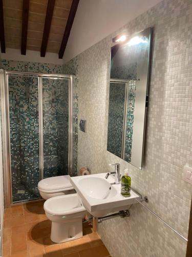een badkamer met een toilet, een wastafel en een douche bij Domus Clara in Assisi