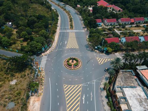an aerial view of a street with a crosswalk at Kep Villa Hill Guest House 1 in Kep