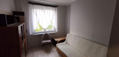 a living room with a couch and a window at Apartament Iława Centrum in Iława