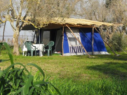 Camping Terreno-Ro-Bi-Li في كوتروفيانو: خيمة مع طاولة وكراسي في ساحة