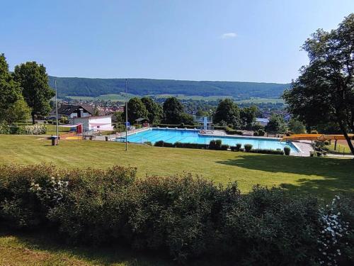 een groot zwembad in een park met een grasveld bij Carlchens Casa in Reinhardshagen