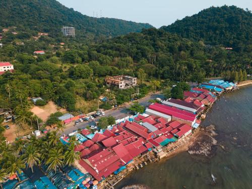 an aerial view of a village on the water at Kep Villa Hill Guest House 1 in Kep