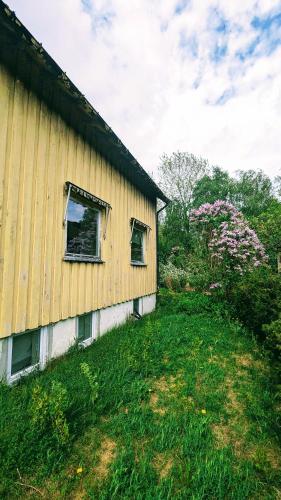 a yellow house with two windows on the side of it at House near the University in Ås - Ski in Ås