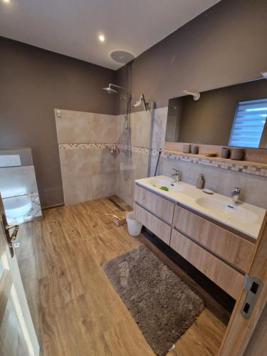 a bathroom with a sink and a shower at Gite avec piscine La Buissiere - Fernelmont in Pontillas