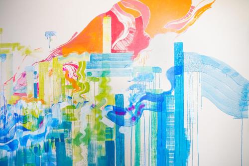 a painting of a city with a building at 自由自在OSU 402(KUMO) in Nagoya