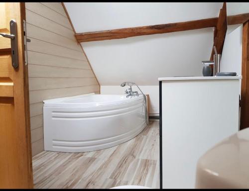 - Baño con aseo en el ático en Gîtes la rivière des îles, en Ponthoile