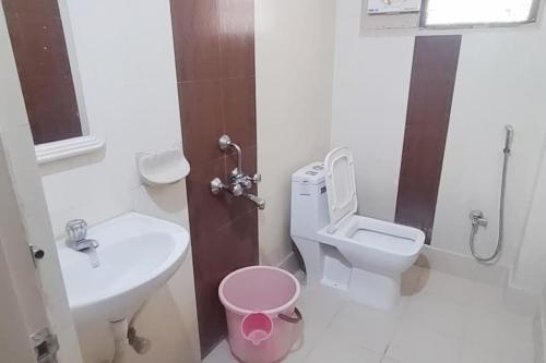 海得拉巴的住宿－2 BHK Fully Furnished in Kukatpally #201，一间带卫生间和水槽的浴室