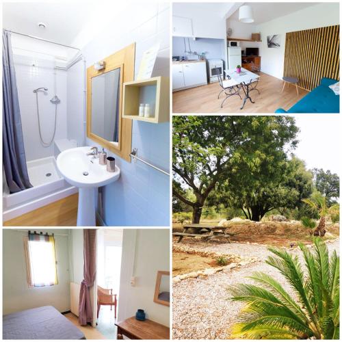 un collage de photos avec une salle de bains et une salle de bains. dans l'établissement MAS PARET, Gîte 