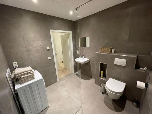 łazienka z toaletą i umywalką w obiekcie Apartment mit Jacuzzi Enschede 10km w mieście Gronau