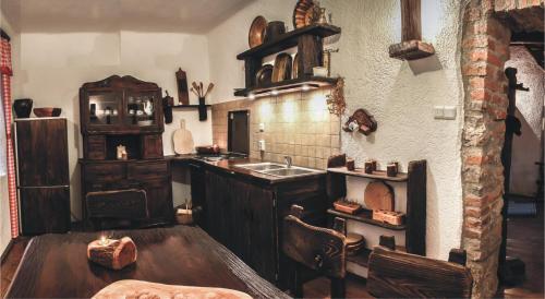 a kitchen with wooden cabinets and a sink in it at Holiday Home Gorski Lazi in Tršće