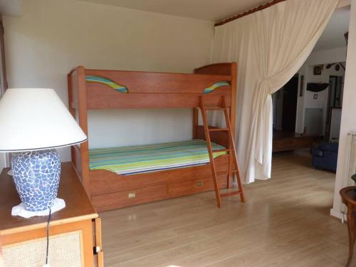 ein Etagenbett mit einer Leiter und einer Lampe in einem Zimmer in der Unterkunft Appartement spacieux à deux pas du centre in Ciboure