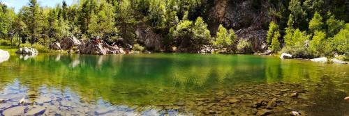 a lake with green water and trees in the background at Maison de 2 chambres avec terrasse amenagee a Vergezac in Vergezac