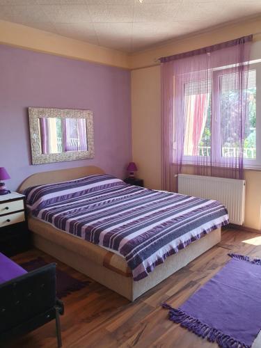 德拉馬利的住宿－Senka，一间卧室设有一张大床和两个窗户。