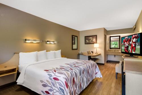 Habitación de hotel con cama y TV de pantalla plana. en Red Roof Inn Asheville - Biltmore West, en Asheville